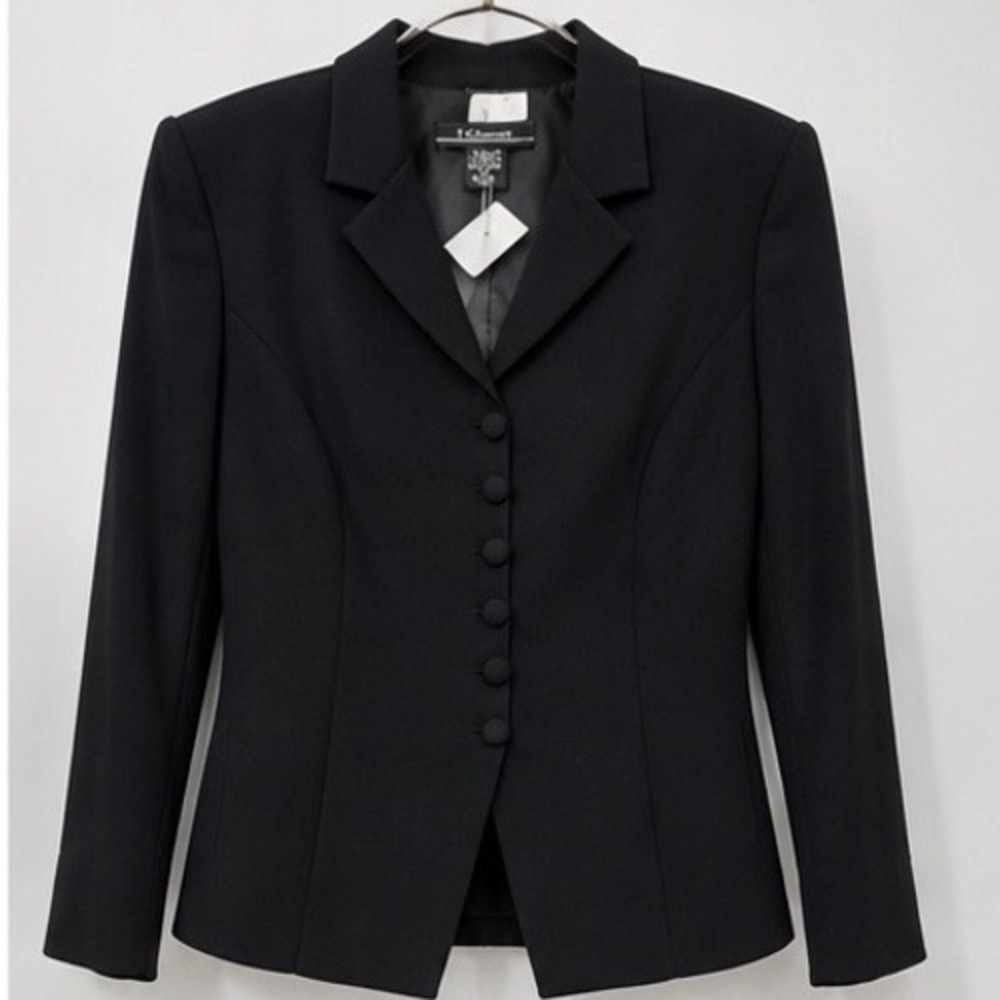 Vintage 90s T & Company Black Fitted Blazer Size 10 Office Siren Y2K